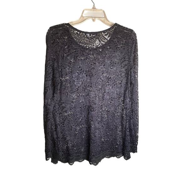 You Are Not Alone Floral Lace Top Long Sleeve Round Neck Black Womens Large NWOT - Picture 2 of 5